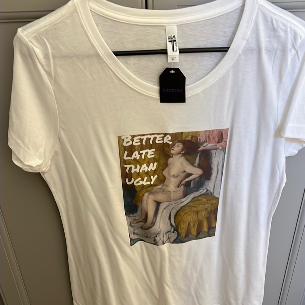 White Graphic Tee with Art Print. Size xl
